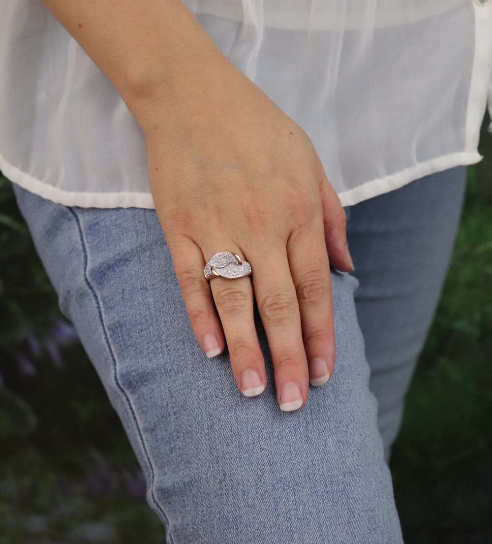 Sterling Silver with Gold Plate Accents Pave Design Ring Size 7 - Picture 4 of 7